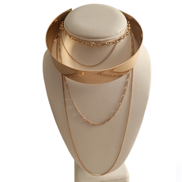 NWT Directors Cut Metal Choker Multi Layer Gold Necklace - Picture 1 of 2